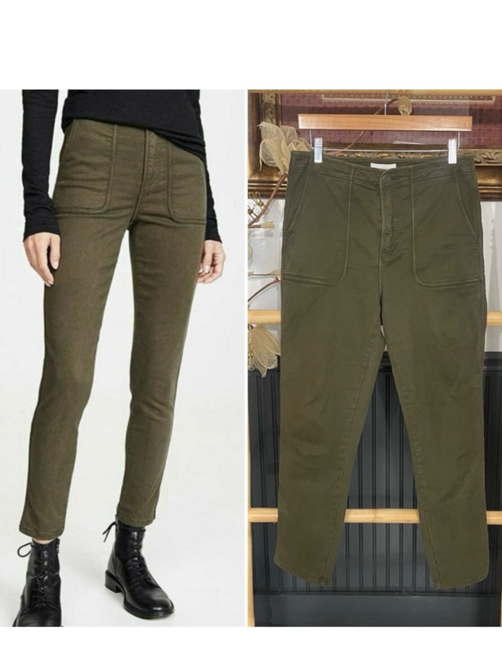 JOIE Olive Green Andria Canvas Utility Patch Pocket Pants - Sz 28 ππ